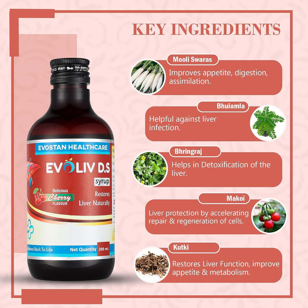 EVOLIV D.S. Syrup -200ml | Ayurvedic Liver Health Protector – Natural Liver Herbal Tonic | Metabolism Booster